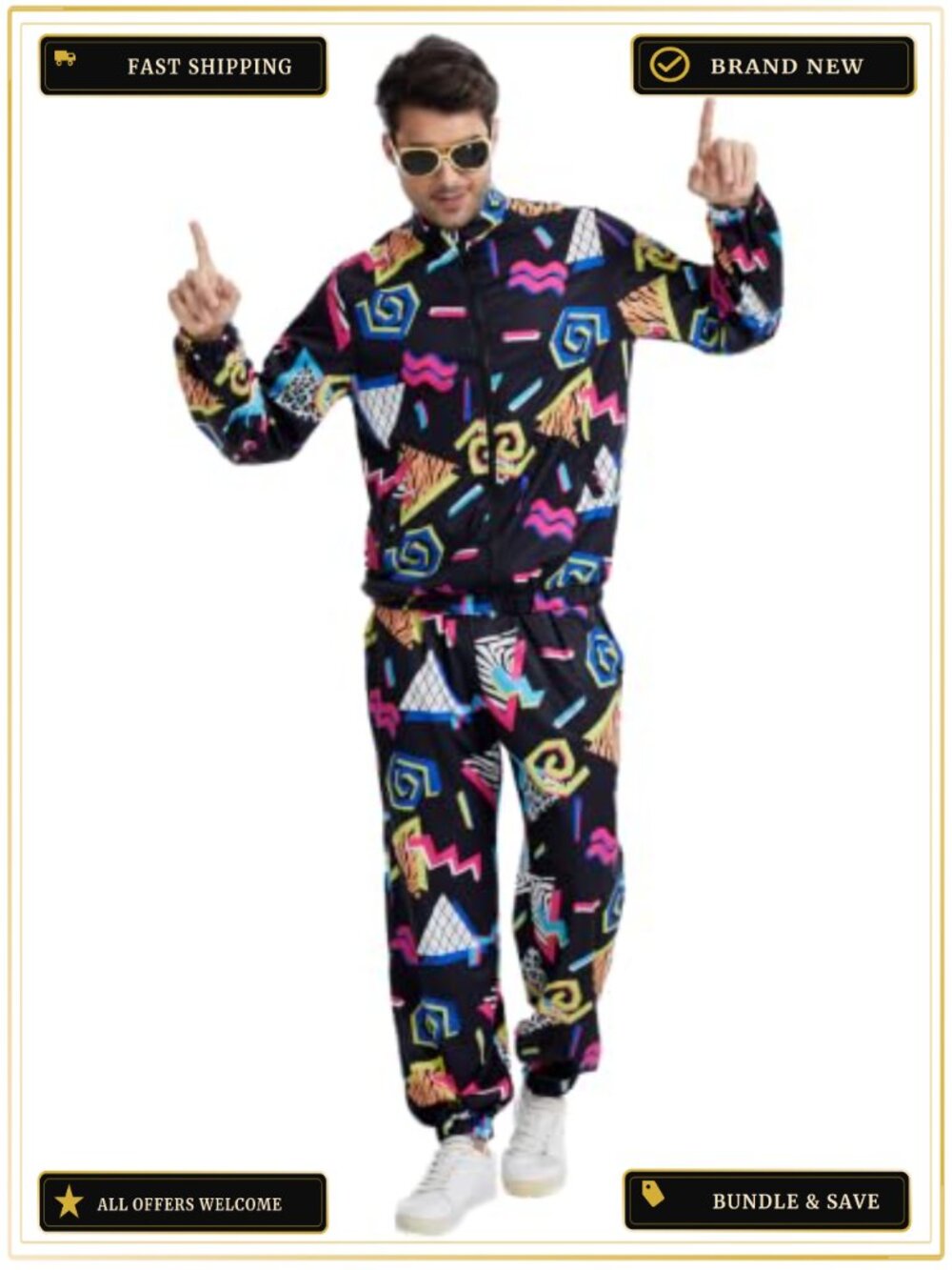 Men's 80s 90s Tracksuit 2-Piece Retro Windbreaker Outfit